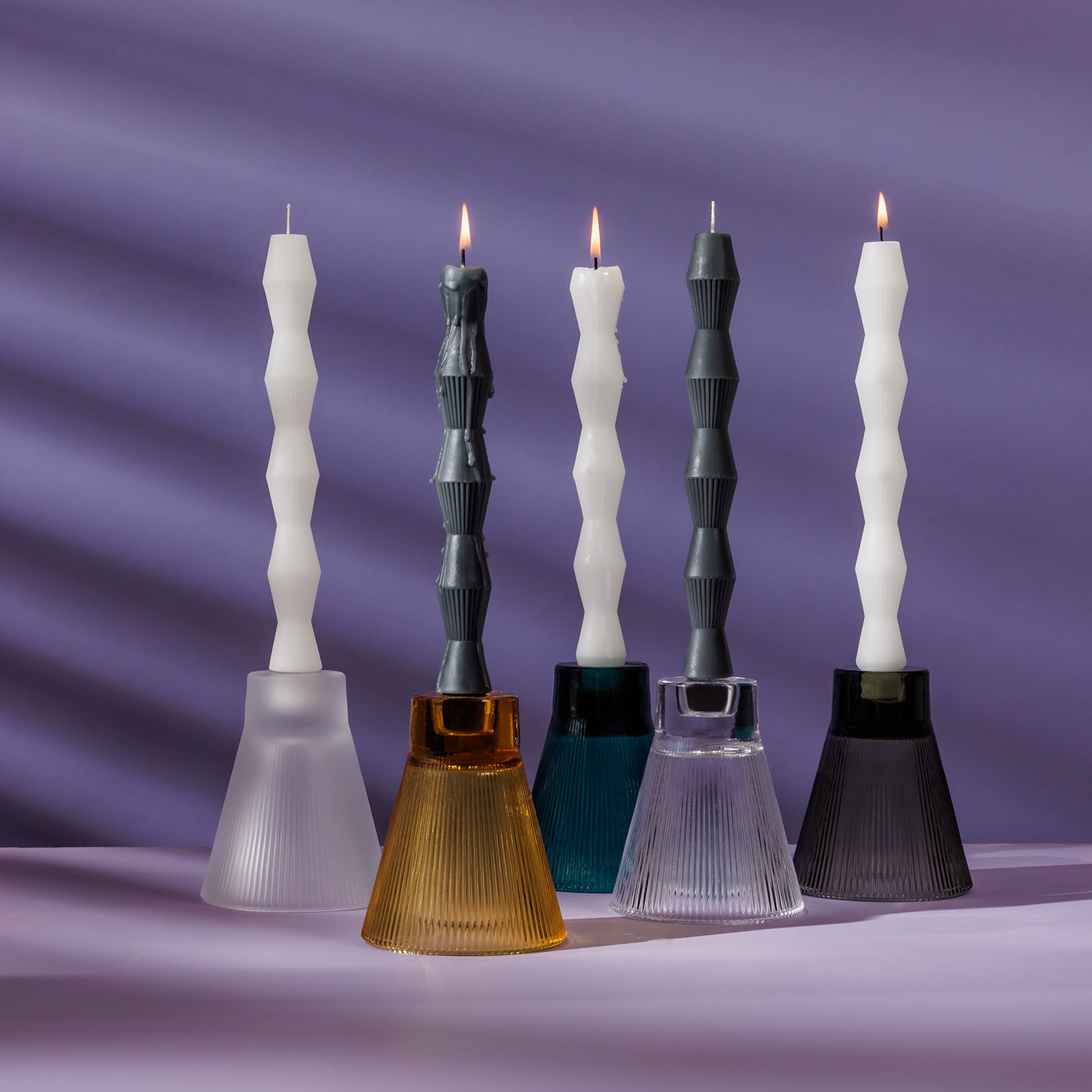 ZAI Teal Geometric Pillar Candle